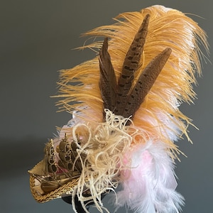 Mini piratenhoed, gouden en bruine piratenhoed, bruids Tricorn, Marie Antoinette hoed, mini Tricorn, piraat bruiloft hoed, steampunk hoed