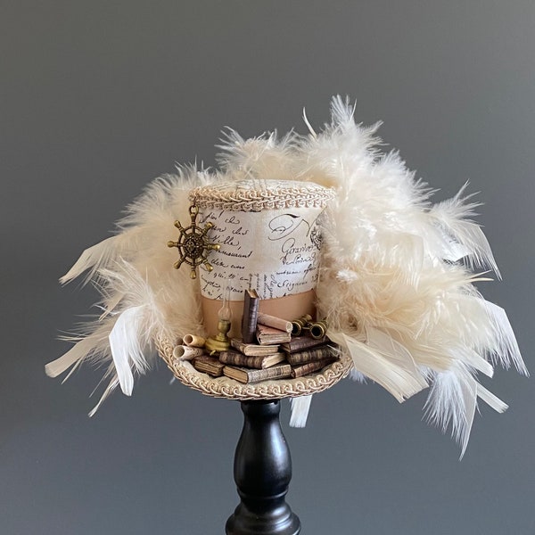 Mini top hat, librarian hat, pirate book hat, mini book hat, tea hat, Alice in wonderland, mad hatter hat, steampunk hat