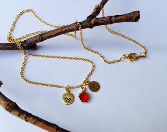 Initial Necklace with Birthstone Charm