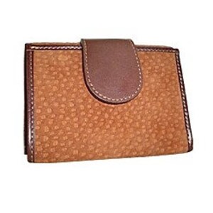 Carpincho/Capybara genuino con ribete de cuero de vaca - Cartera triple plegable unisex