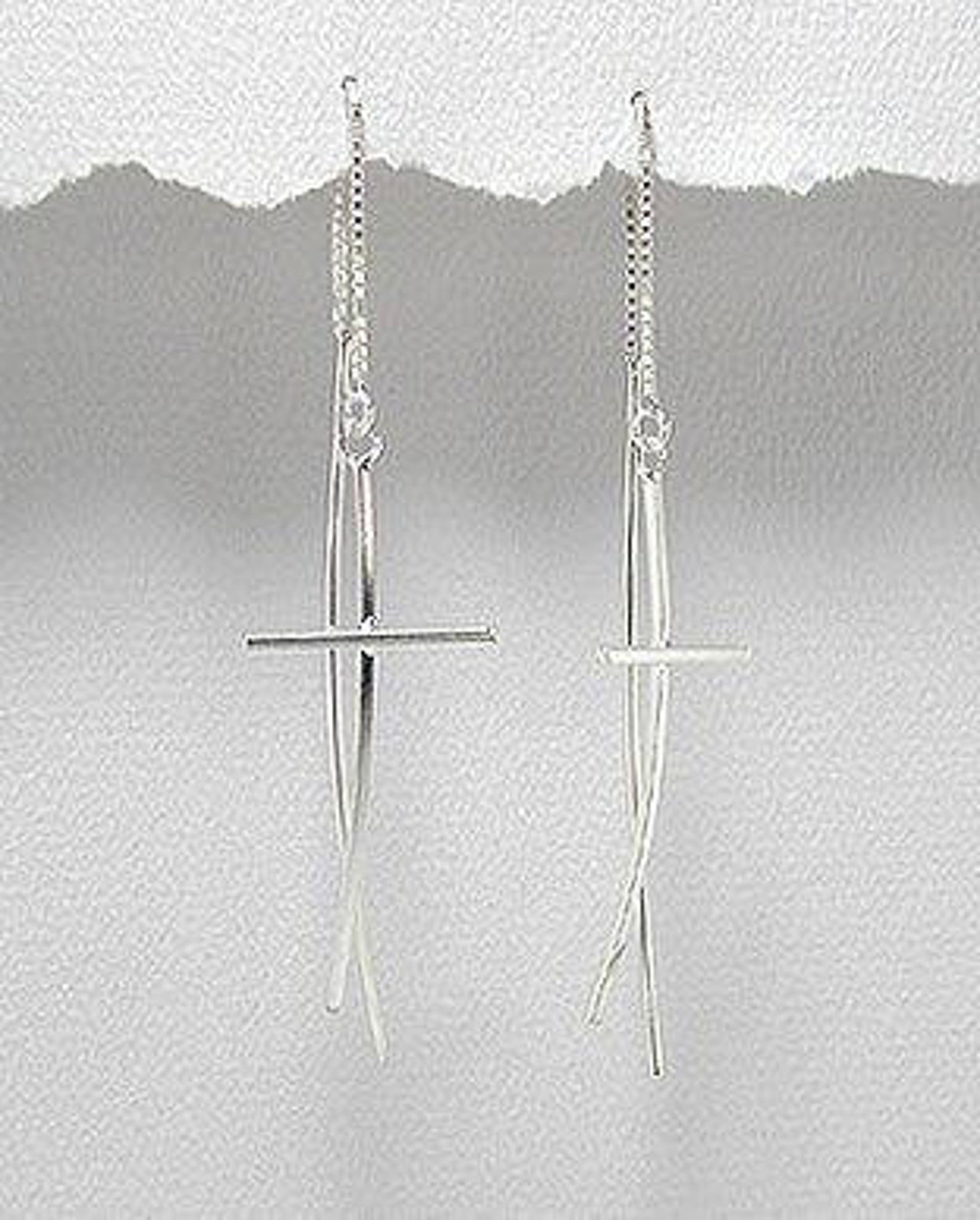 Solid Sterling Silver Threader Cross Earrings Etsy