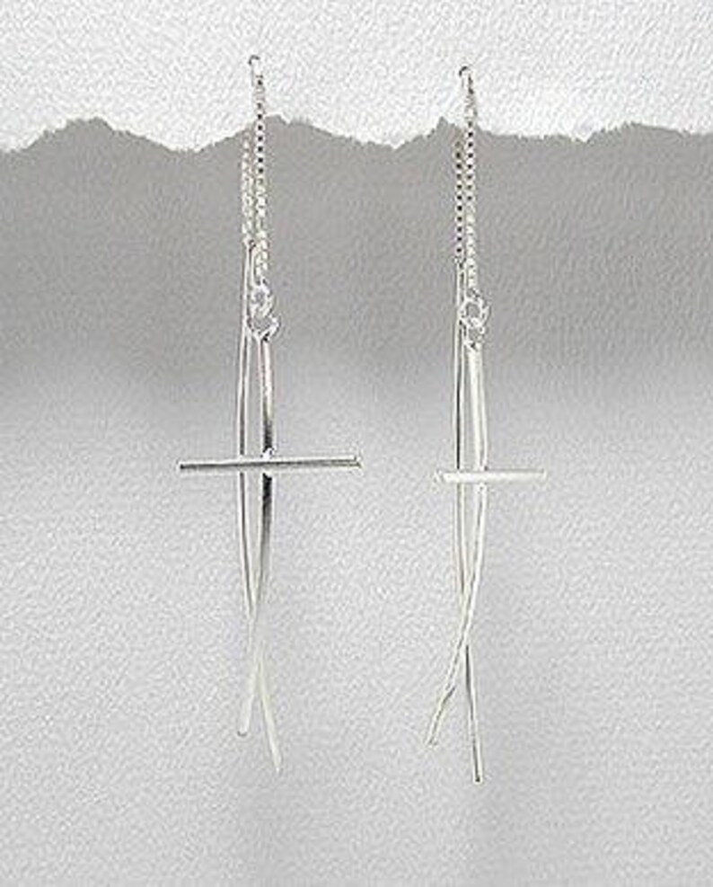 Solid Sterling Silver Threader Cross Earrings Etsy