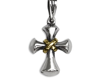 Solid Sterling Silver & 18kt Gold 'Love Knot' Cross Pendant