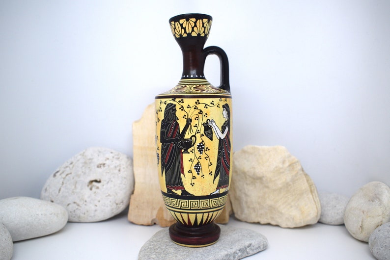 Greek Ancient Ceramic Lekythos Vase Adorned With Dionysus Etsy