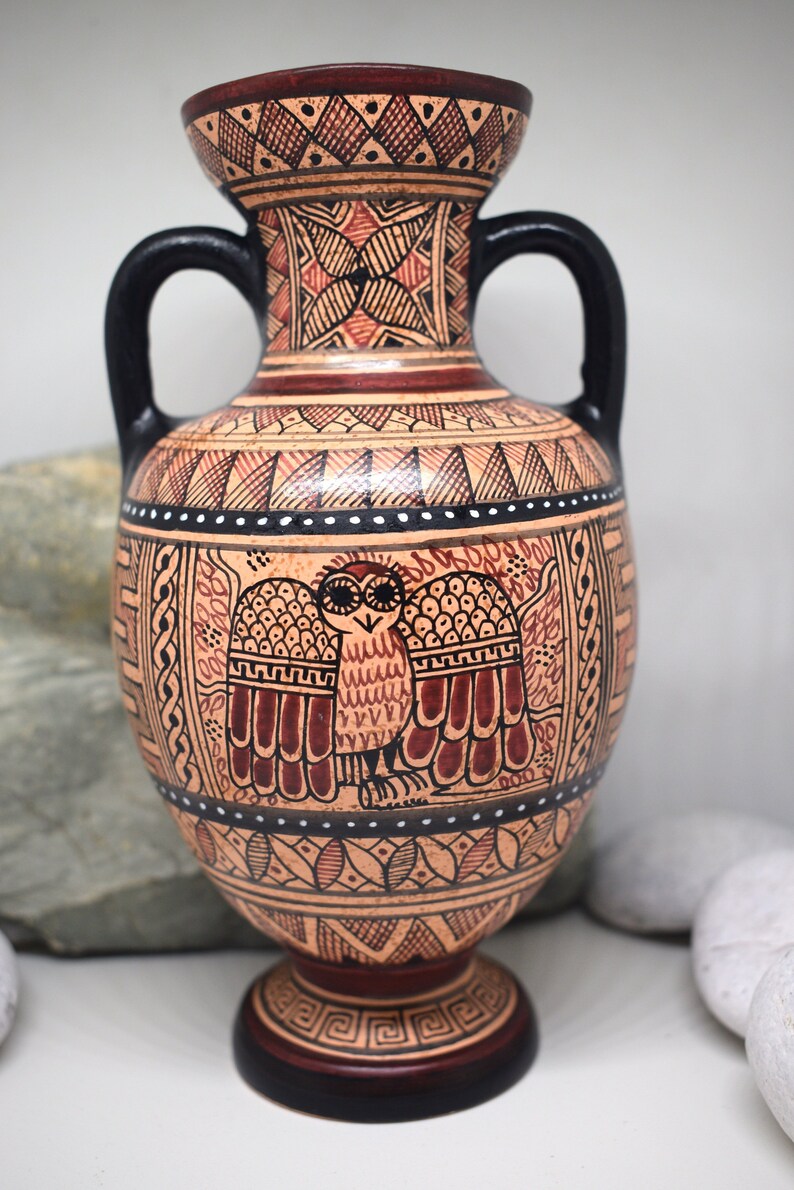 16.5cm 6.49in *FREE SHIPPING* Ancient Greek Ceramic Amphora Vase of the Geometric Period Handmade in Greece