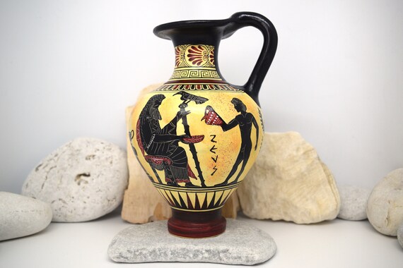 Greek Ceramic Vase Adorned With Ganymede Pouring Zeus Wine Etsy
