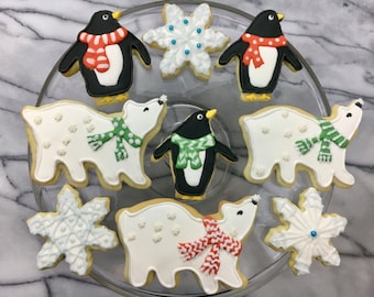 Polar Bears and Penguins Festive  Christmas - winter Cookies