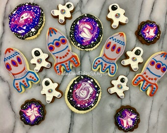 Outer Space Cookies, Astronaut Cookies, Childrens Birthday Cookies