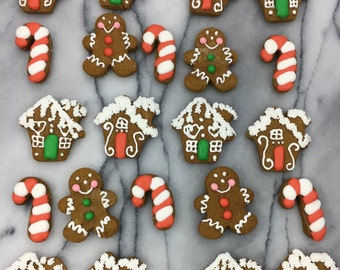 Mini Bite Sized Gingerbread Houses, Gingerbread Men, Candy Cane, christmas cookies