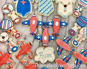 Airplane Theme Baby Shower Cookies