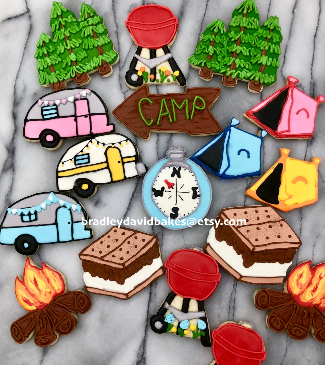 Custom Hand Crafted Camping Themed Cookies