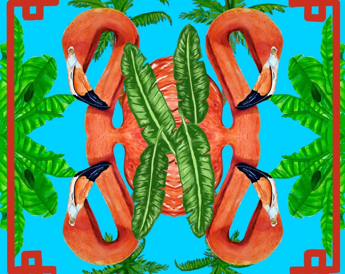 Limited Design  silk Flamingo scarf by artist, Janet Chali