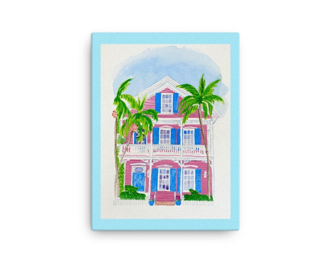 Canvas print of “Key West Cottage in Pink”