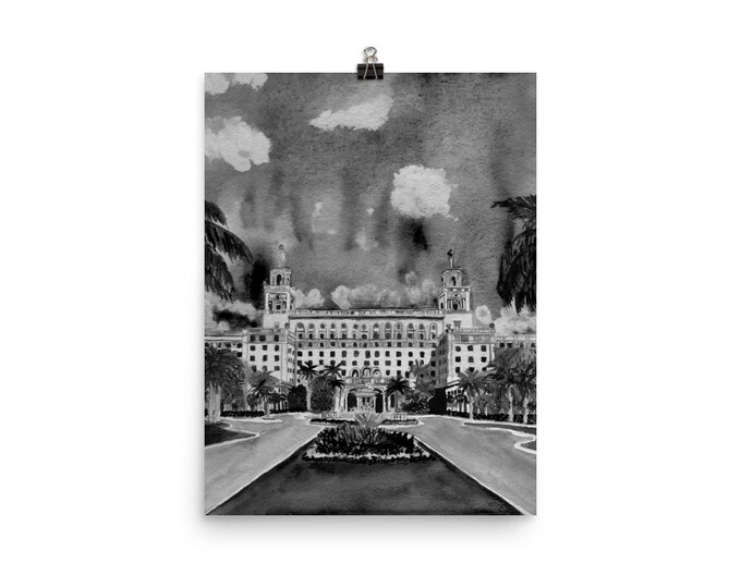 Grayscale print of Breakers Hotel