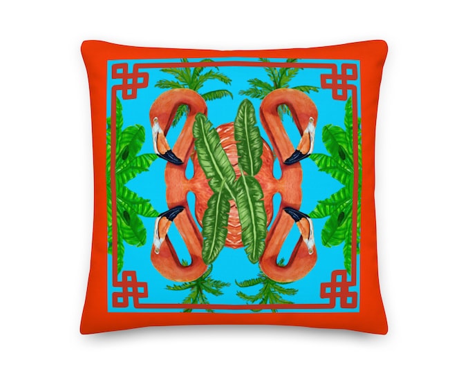Premium Pillow with print of “Flamingle “