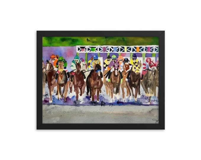 Framed print  watercolor of Kentucky Derby.