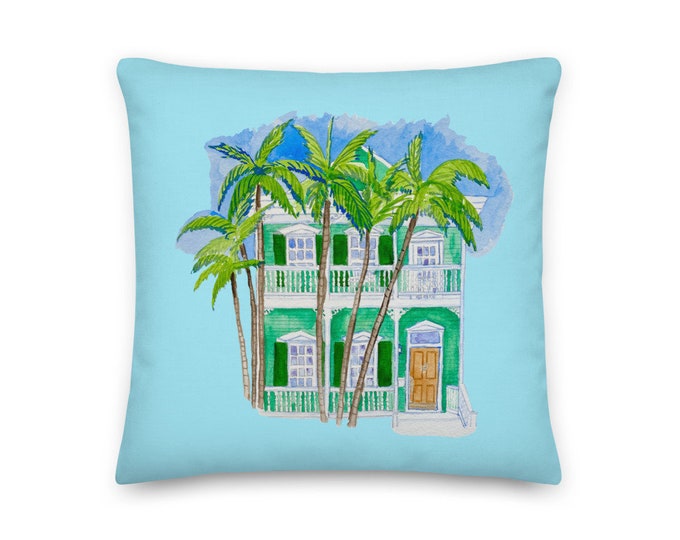 Key West Cottage in Green Premium Pillow
