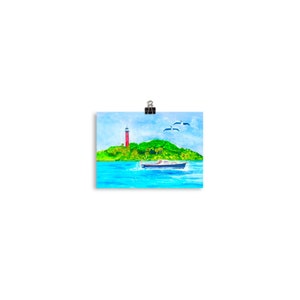 Print of Jupiter Lighthouse and Boat