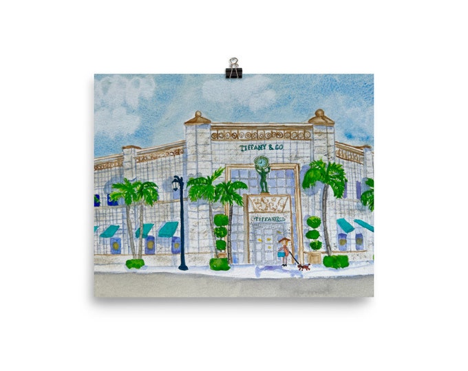 Print of watercolor of Tiffany&Co building in Palm Beach