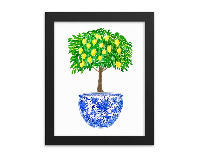 Lemon Tree in a Blue and White Pot