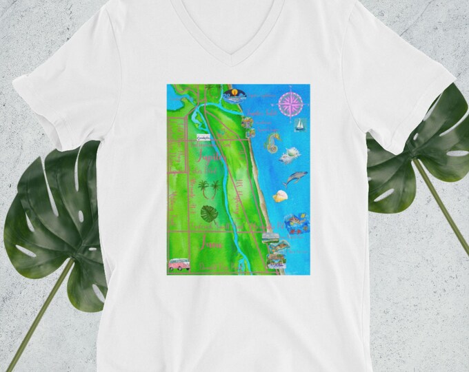 Short Sleeve V-Neck T-Shirt with map of Jupiter FL
