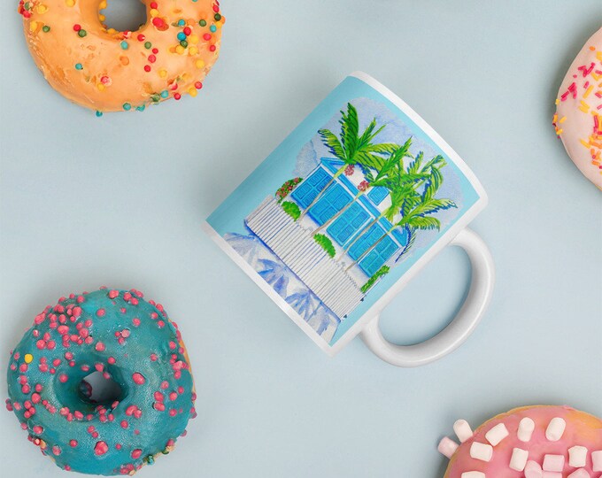 Key West Cottage in Blue glossy mug
