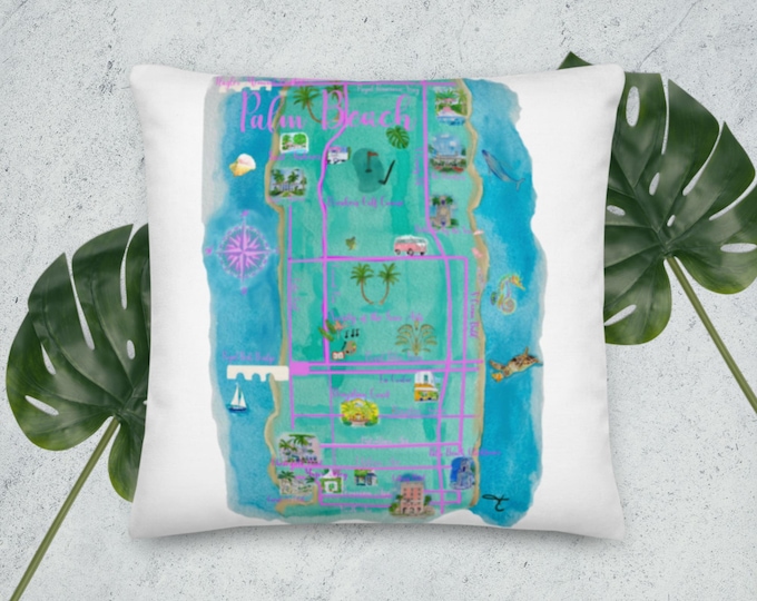 Premium Pillow with watercolor of Palm Beach Map
