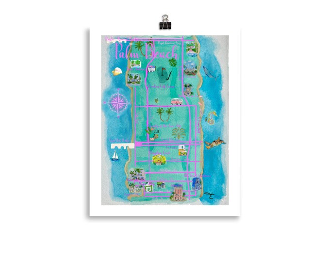 Print of Watercolor Map of Palm Beach Island