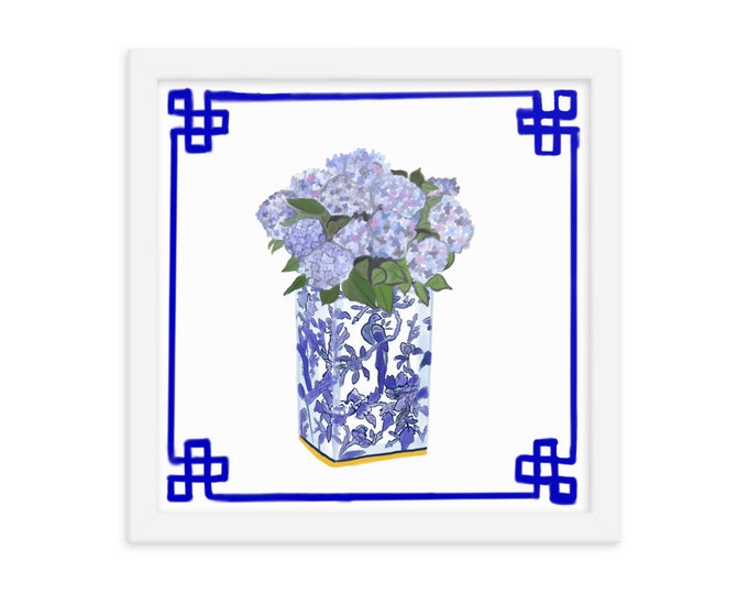 Framed print of Hydrangeas in a Ginger Jar