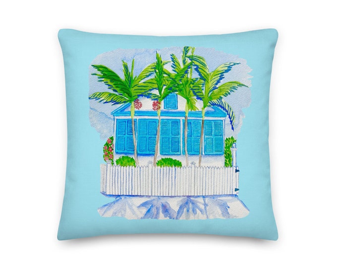 Key West Cottage in Blue Premium Pillow
