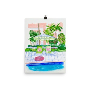 Watercolor print of ‘Poolside at the Colony Hotel, Palm Beach”