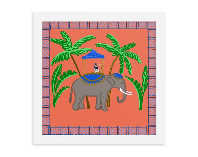 Framed poster of Elephant and Monkey