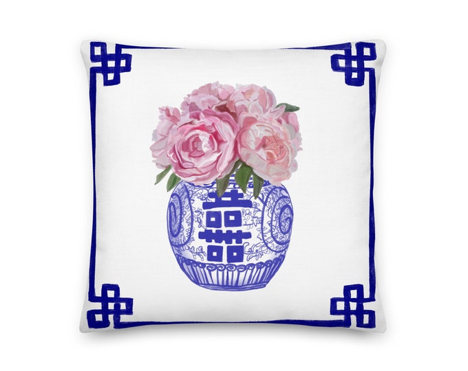 Pillow with Peonies and Ginger Jar