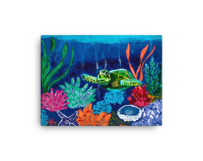 Turtle in the Reef on canvas
