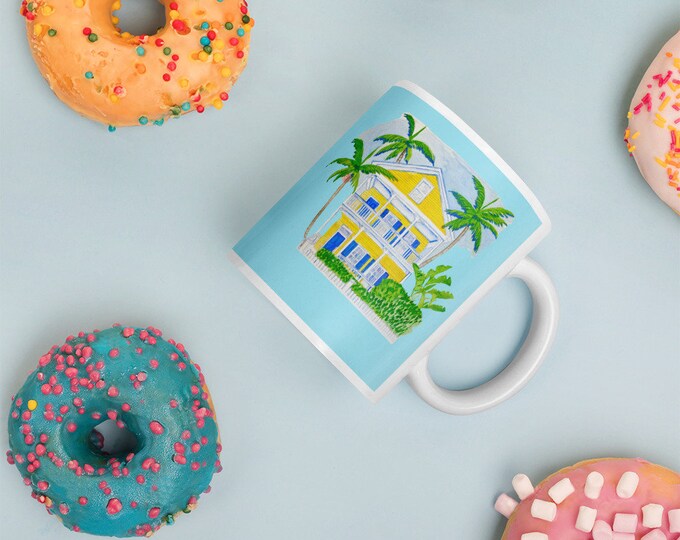 Key West Cottage on White glossy mug