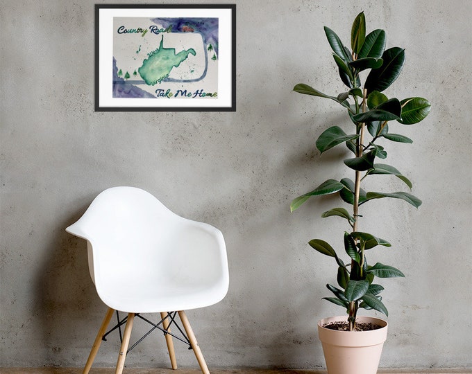 Framed “Take Me Home Country Road” map of WV