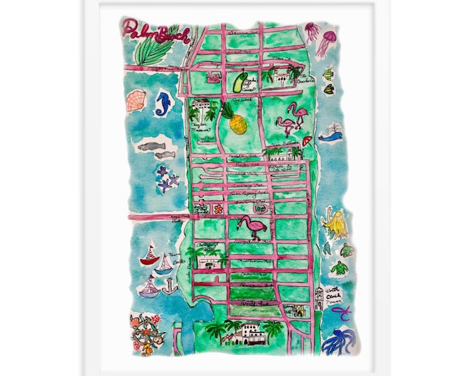 Palm Beach Map Framed poster