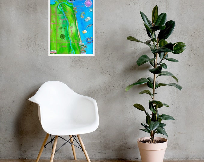 Framed print of watercolor painting “Map of Jupiter/Juno Florida”