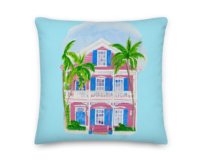 Key West Cottage in Pink Premium Pillow