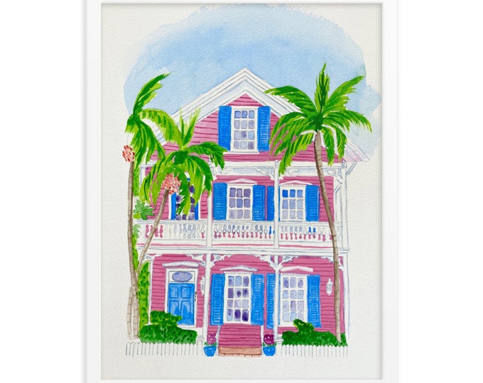 Framed print “Key West Cottage in Pink”
