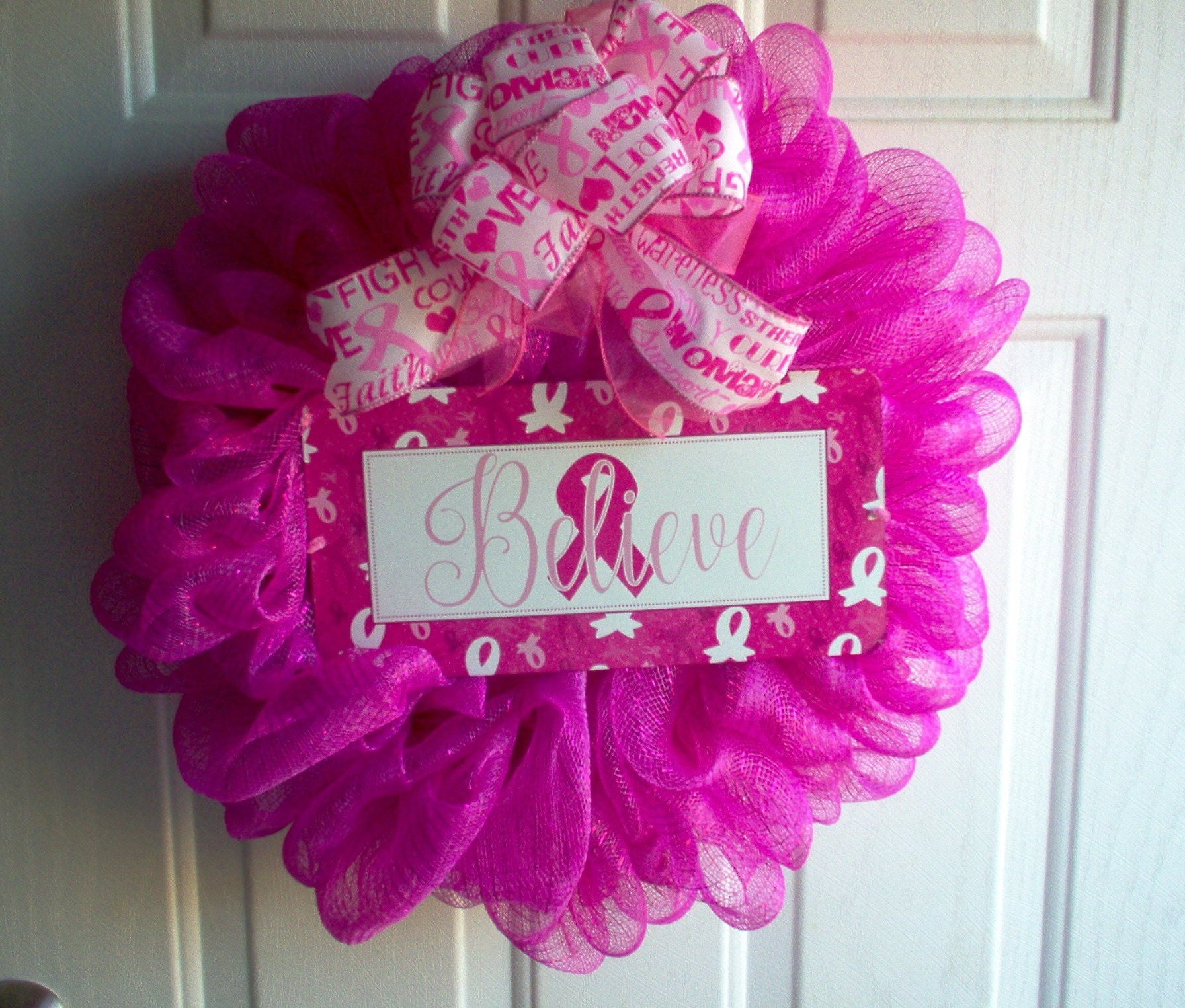 Breast Cancer Awareness Wreath Pink Awareness Cancer Survivor Etsy