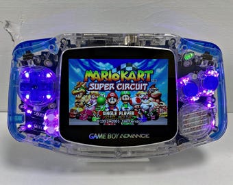Custom Game Boy Advance: FunnyPlaying Blue Motherboard, Backlit Screen, RGB LEDs - Modded Retro Console