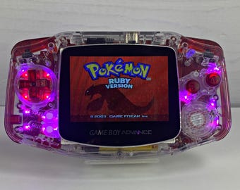 Custom Game Boy Advance: FunnyPlaying Red Motherboard, Backlit Screen, RGB LEDs - Modded Retro Console
