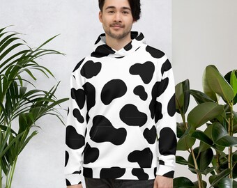 Cow Print Unisex Hoodie All Over Print (Black and White)