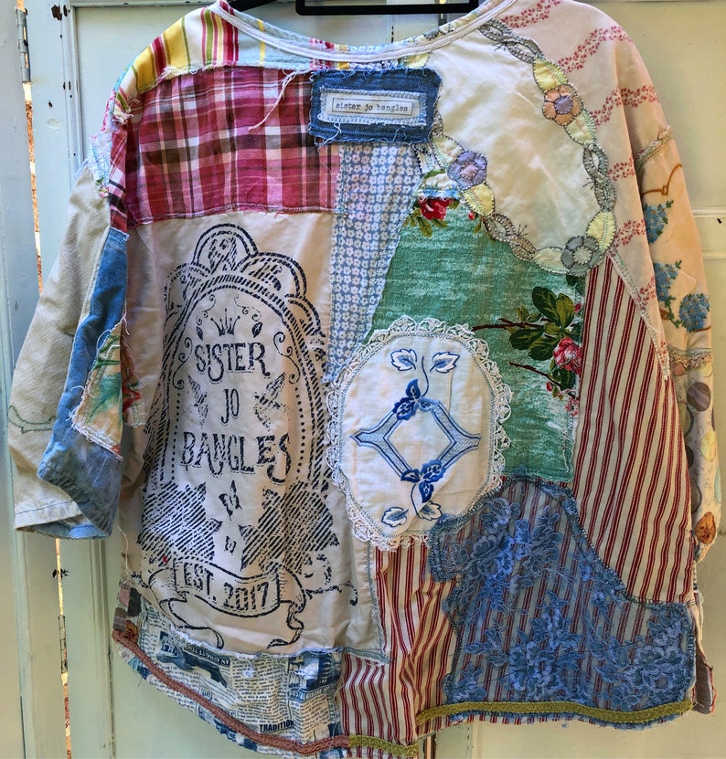 Upcycled Vintage Fabric Quilted Jacket Willow Pattern