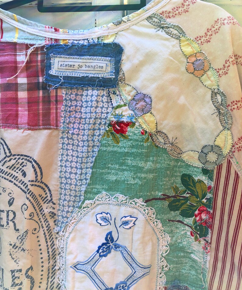 Upcycled Vintage Fabric Quilted Jacket Willow Pattern