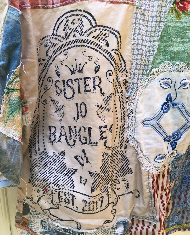 Upcycled Vintage Fabric Quilted Jacket Willow Pattern