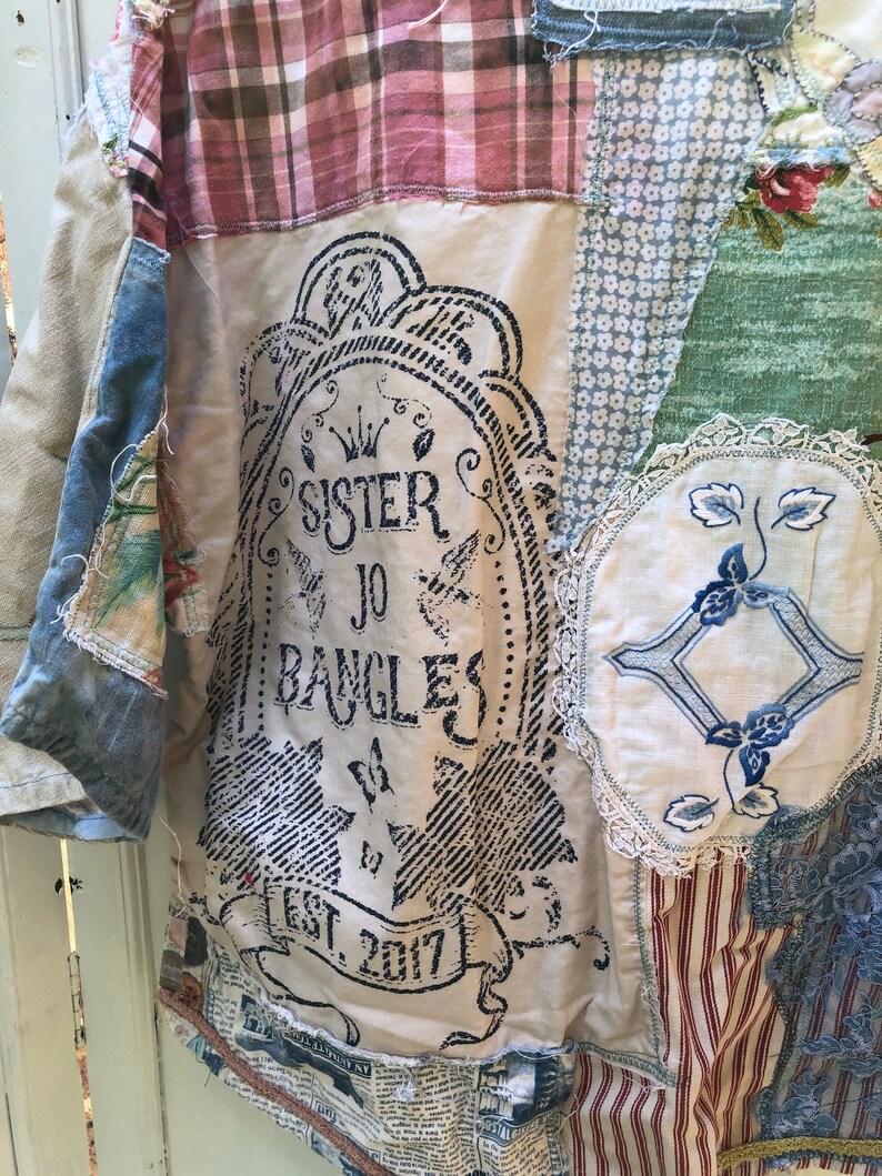 Upcycled Vintage Fabric Quilted Jacket Willow Pattern