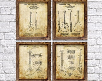 Gibson Guitar Gift! - Set of Four 8"x10" Gibson Guitar Patent Prints - Great Gift for Guitar Lovers!
