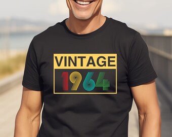 T-shirt vintage 1964 Haut unisexe 60e anniversaire vintage 1964 Chemise classique à effet cassette, Cadeaux pour elle et lui T-shirt rétro classique
